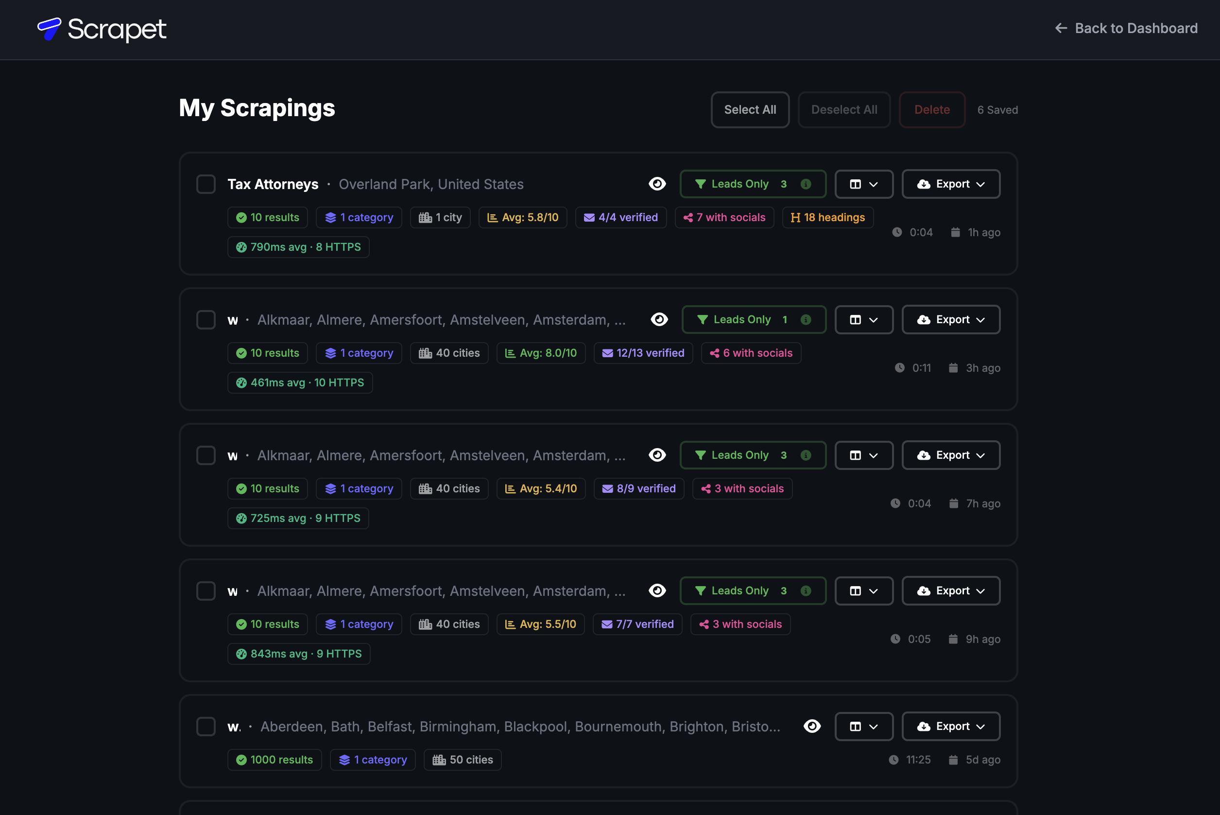 Scrapet app scraping results preview